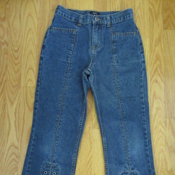 BAILEY'S POINT GIRL'S SIZE 12 JEANS MED BLUE SLUB DENIM FLARE LEG METAL EYELETS - Picture 2 of 13